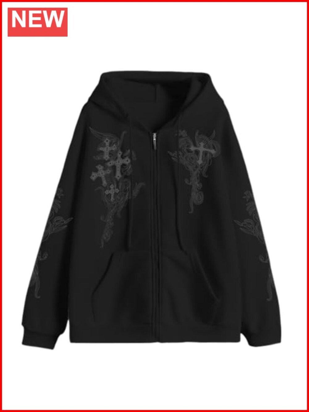Zip Up Hoodie Y2K Gothic Grunge Cross Graphic Streetwear Sweatshirt